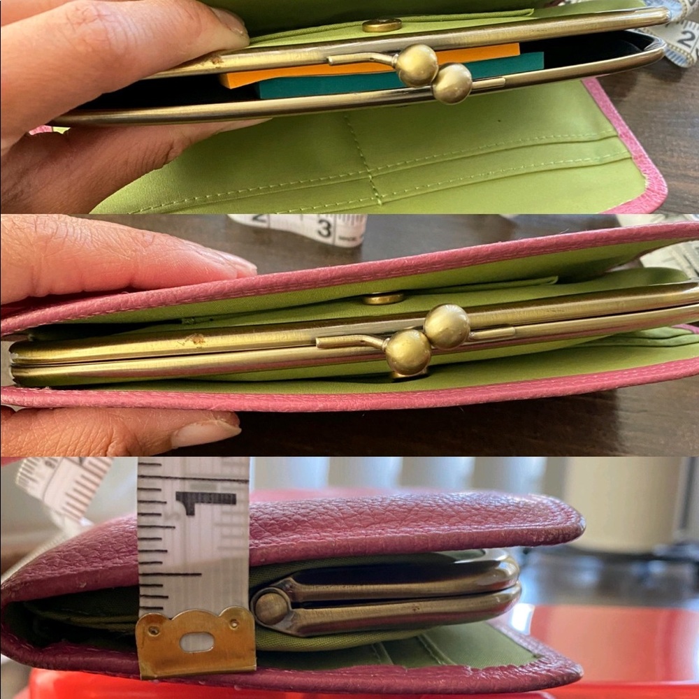 🛍 Pink and Green Leather Wallet - Picture 7 of 8